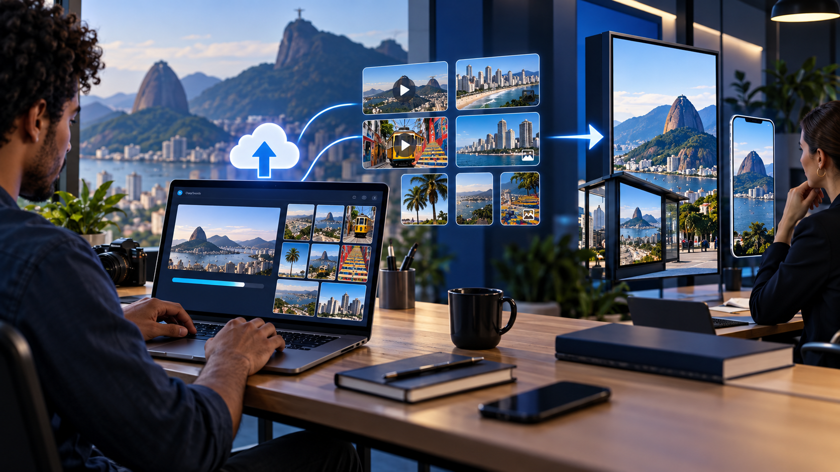 Fluxo visual de envio de imagens e vídeos até o licenciamento